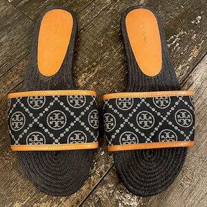Tory Burch | T Monogram Espadrille Slides Navy Blue (Like New)